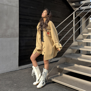 套装 慵懒卡其色时尚 女衬衫 短裤 LEDIM 通勤百搭2026春夏新款 WANG