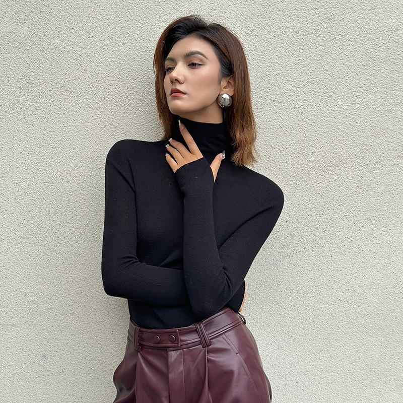 LEDIM WANG设计师原创羊毛衫2023秋冬新款高领无缝针织毛衣女