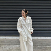 衬衣女25秋白色上衣 WANG黑标莱赛尔宽松长袖 于文文同款 LEDIM