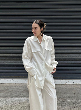 【于文文同款】LEDIM WANG黑标莱赛尔宽松长袖衬衣女25秋白色上衣