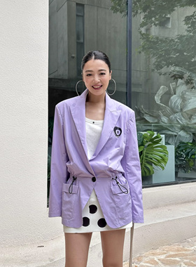 LEDIM WANG红标/八号玩家运动解构休闲西装外套女秋新款紫色上衣