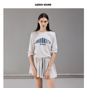 WANG复古美式 2026春夏新款 印花时尚 女浅灰色T恤裙裤 套装 LEDIM