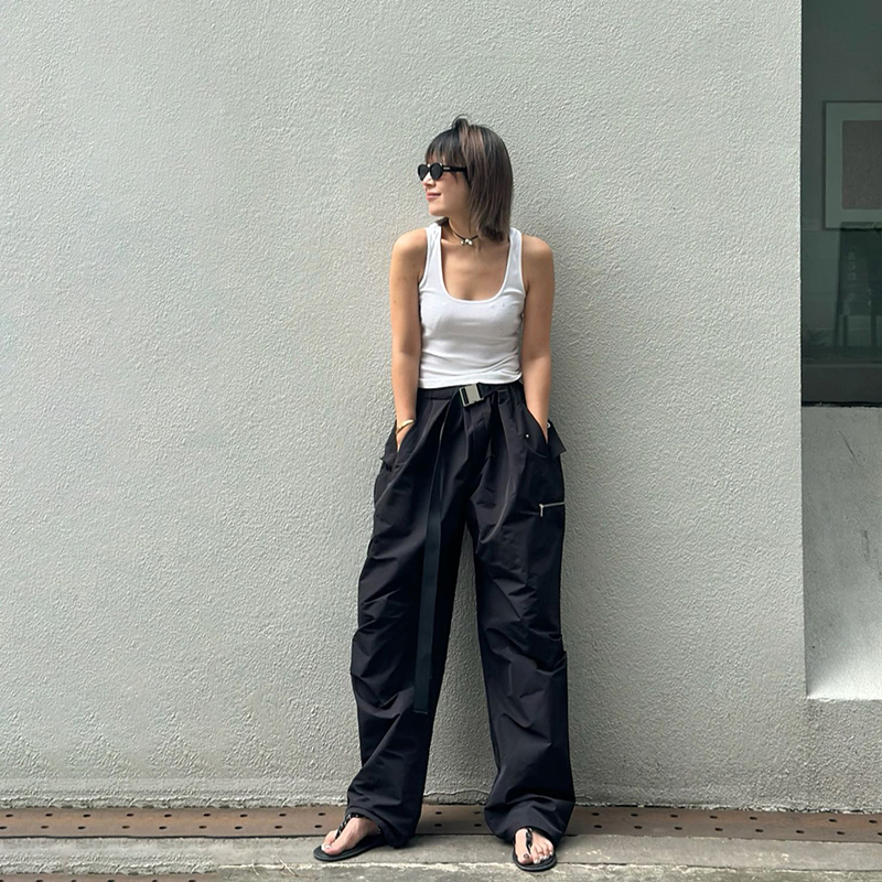 LEDIM WANG工装松紧长裤女2024夏季新款小众设计感耐磨透气休闲裤