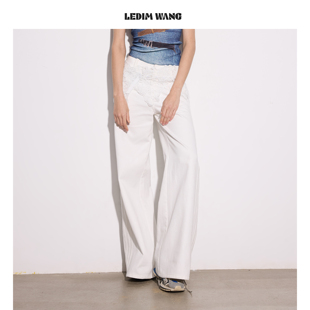 2026春夏新款 女白色显瘦立体梗纯棉长裤 WANG低腰微喇牛仔裤 LEDIM