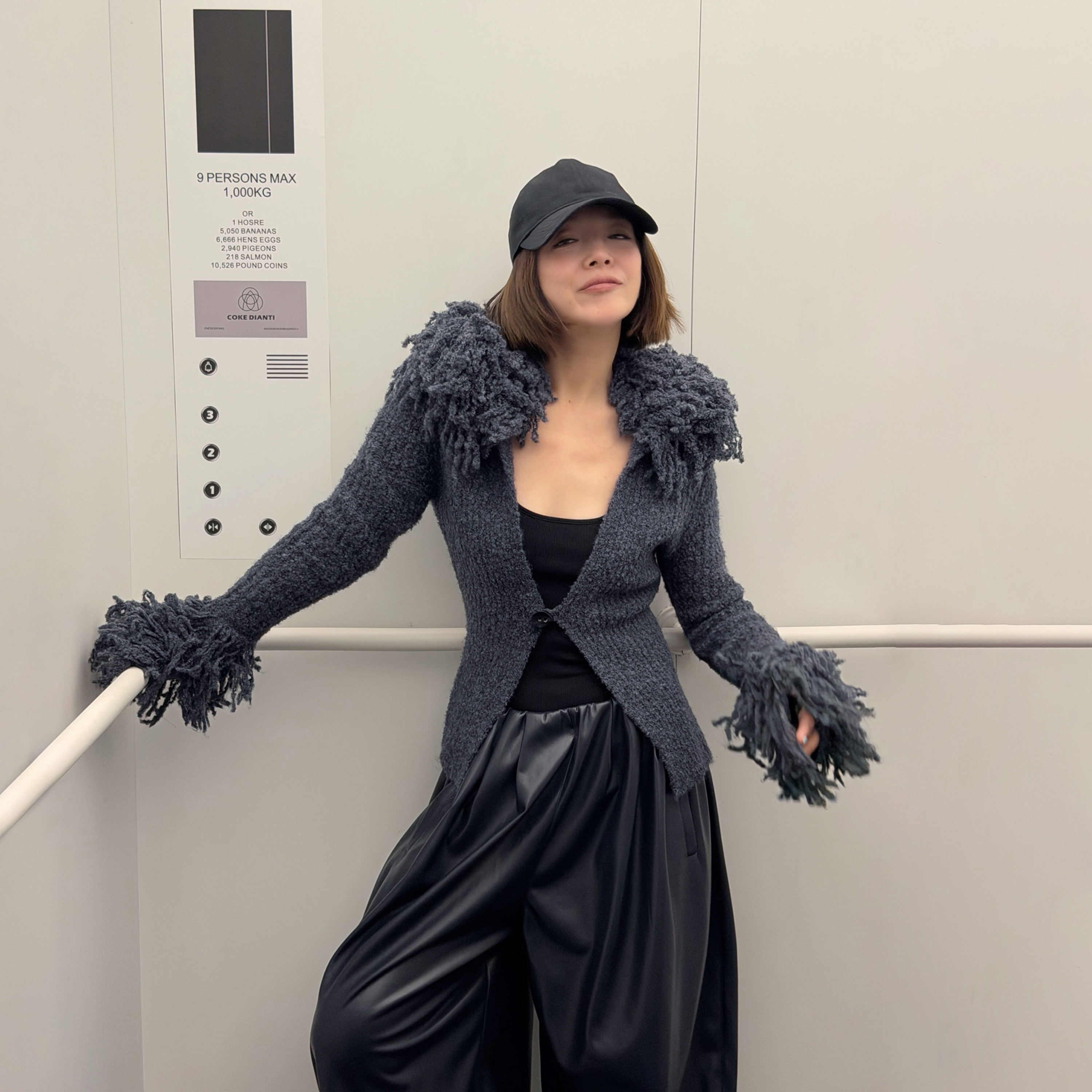 LEDIM WANG白标/雾感流苏毛针织衫开衫女设计感修身上衣25冬新款