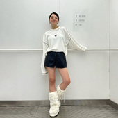 宽松长袖 LEDIM WANG毛巾绣纯白T恤女新款 简约休闲圆领百搭上衣