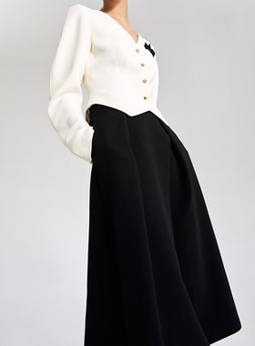 LEDIM WANG 2023年新款设计感黑色半裙女时尚气质高级感西装半裙