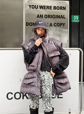 【于文文同款】LEDIM WANG柔软廓形鸭绒收腰羽绒马甲女冬新款黑色