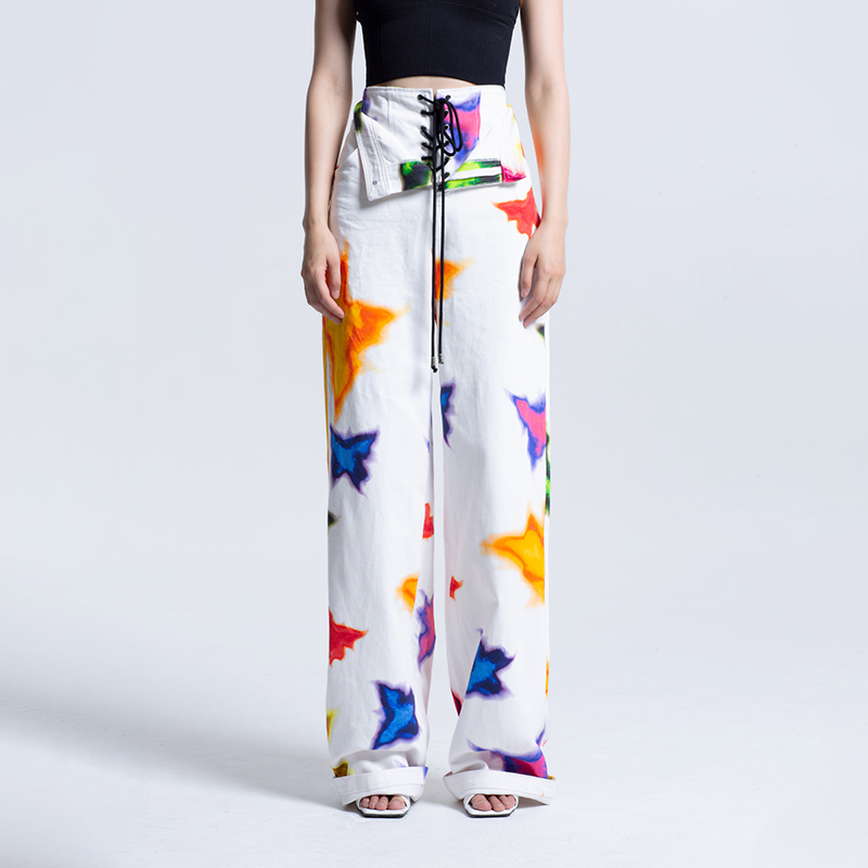 LEDIMWANG高腰直筒牛仔裤