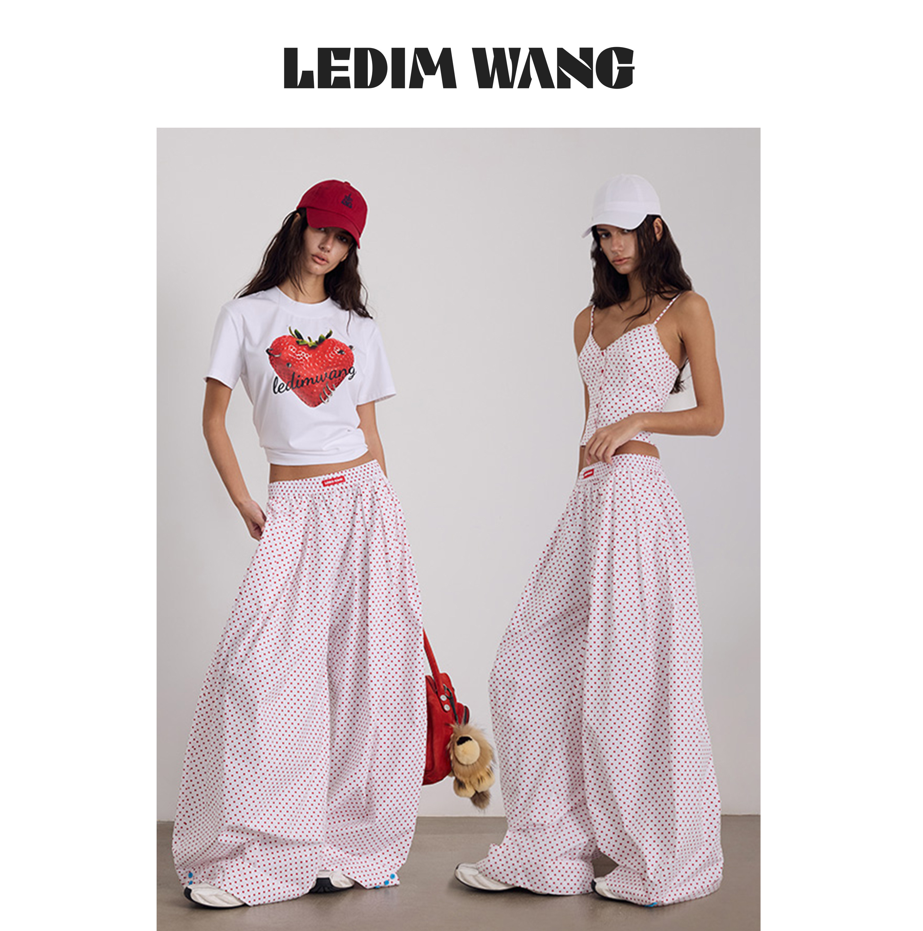 【金靖同款】LEDIM WANG波点休闲裤女26夏新款白色宽松阔腿长裤