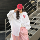 2026春夏新款 LEDIM 薄款 防晒衬衫 WANG印花拖尾长款 衬衣女白色长袖