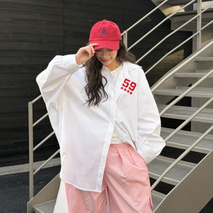 WANG印花拖尾长款 2026春夏新款 衬衣女白色长袖 防晒衬衫 薄款 LEDIM