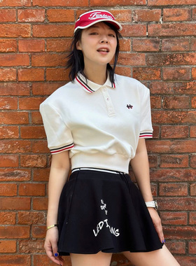 【张雨绮陆柯燃同款】LEDIM WANG宽肩短袖T恤女夏季新款POLO衫