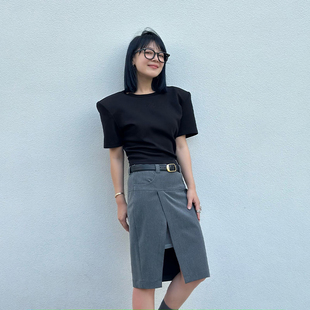 WANG透气直角肩T恤女春夏新款 LEDIM 气质休闲短袖 明星同款