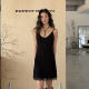 LEDIM 短裙2026春新款 WANG蕾丝针织吊带连衣裙女黑色轻奢修身 薄款