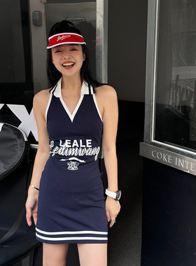 LEDIM WANG撞色印花连衣裙女夏美式运动风2025新款V领无袖背心裙