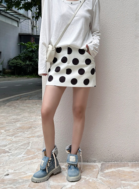 【李溪芮同款】LEDIM WANG高智直筒白色半裙波点女短裙25秋新款