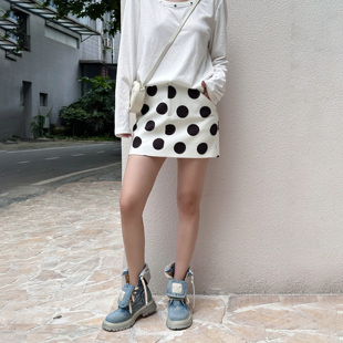 WANG高智直筒白色半裙波点女短裙春夏新款 LEDIM 明星同款
