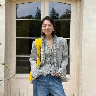 毛呢外套女宽松25冬新款 高智拉毛编织感粗呢西装 WANG黑标 LEDIM