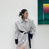 WANG黑标 双色宽肩风衣外套女款 秋灰黑2025新款 LEDIM T型长款 宽松