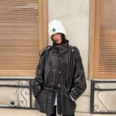 LEDIM WANG小羊皮外套皮衣女宽松夹克黑色驼绒棉服25秋冬新款