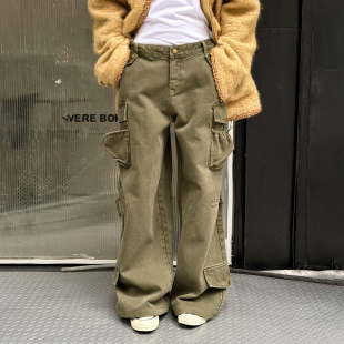 女阔腿长裤 WANG多口袋军旅风牛仔裤 LEDIM 25冬新款 明星同款