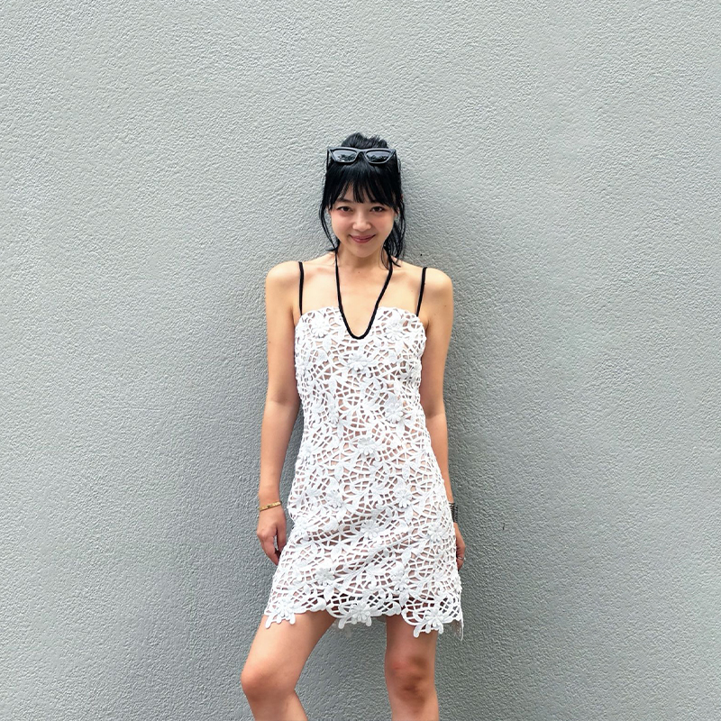 LEDIM WANG蕾丝镂空连衣裙女2024春夏新款设计师原创高级感吊带裙