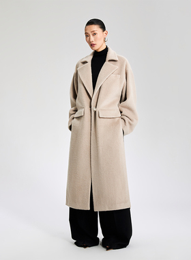 LEDIM WANG 设计师品牌原创灰色毛呢外套2023开叉长款大衣女