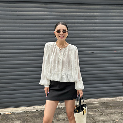 LEDIMWANG刺绣套头减龄雪纺衫