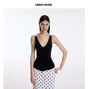 X型紧身上衣女 修身 LEDIM WANG黑丝绒立体猫耳抹胸2026春夏新款