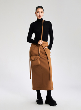 LEDIM WANG 设计师原创裙子2023冬季新款针织加绒开叉半裙女