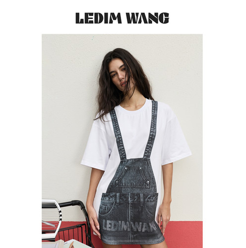 LEDIMWANG视觉叠加背带连衣裙
