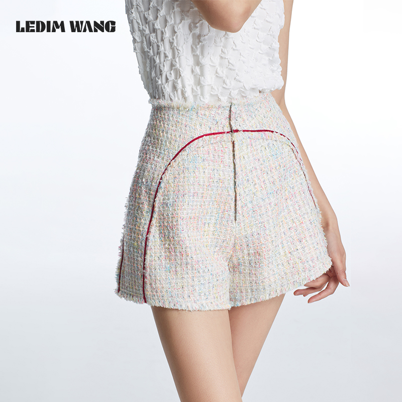 LEDIM WANG 小香风气质高腰显瘦a字裤2023夏季新款阔腿短裤热裤女