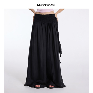 长裤 LEDIM 2026春夏新款 女黑色宽松阔腿裤 WANG轻风流绪飘带休闲裤