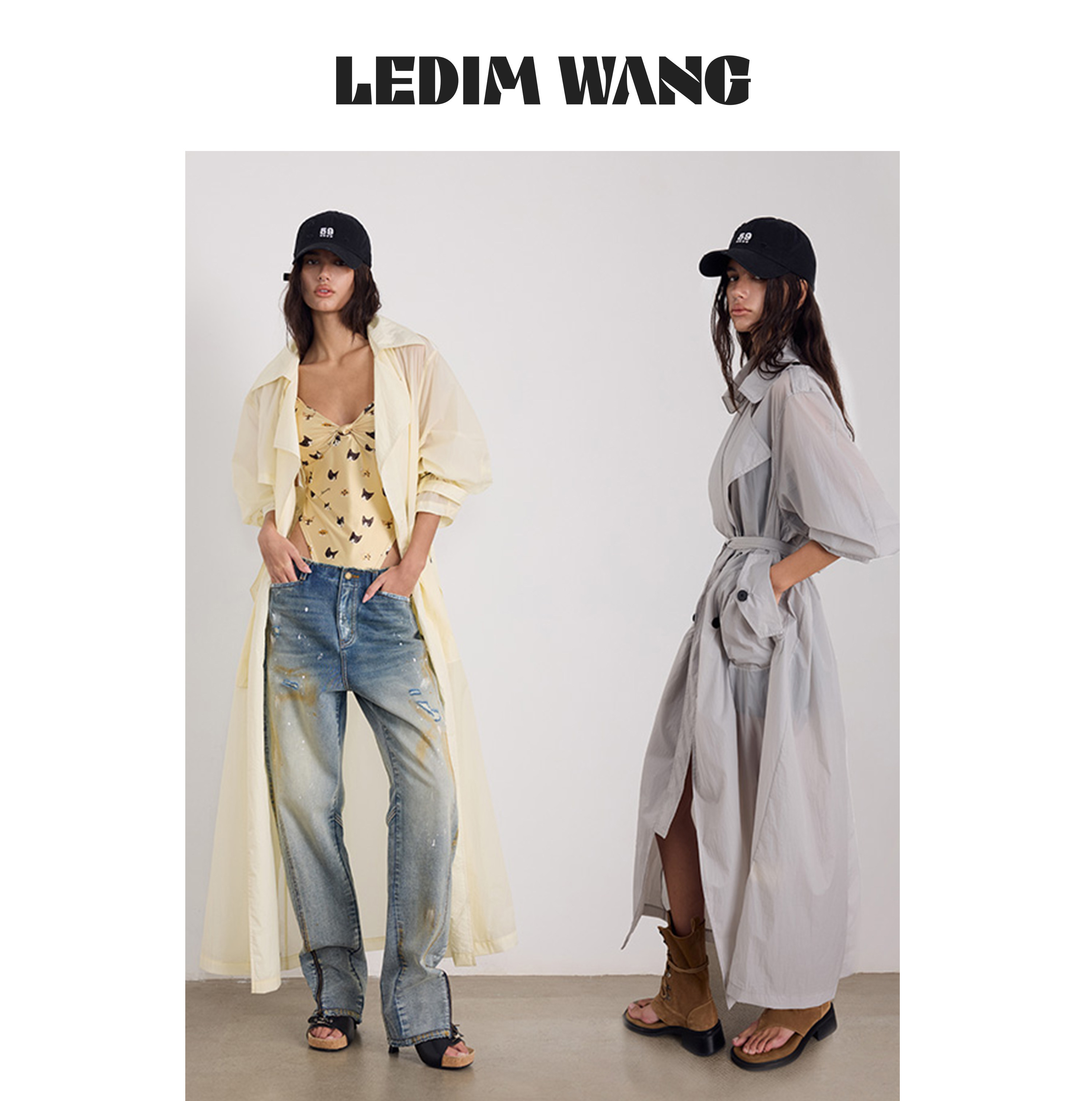 LEDIM WANG轻盈防晒长款风衣外套女防紫外线UPF50+淡黄色26夏新款