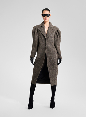 LEDIM WANG高级感毛呢风衣2023秋冬季新款花苞设计感长款羊毛大衣