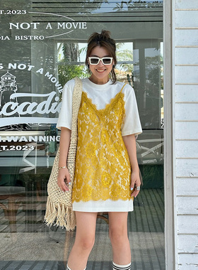 LEDIM WANG高克重短袖T恤裙女高级感百搭宽松内搭极简素白中长款