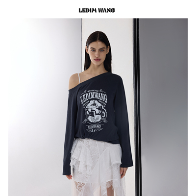 LEDIMWANG复古美式印花斜肩T恤