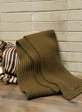 LEDIM WANG白标/五彩混纱慵懒粗针围巾复古苔藓绿新款2025秋冬