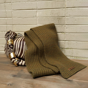 百搭纯色 五彩混纱慵懒粗针围巾复古苔藓绿冬新款 LEDIM WANG白标