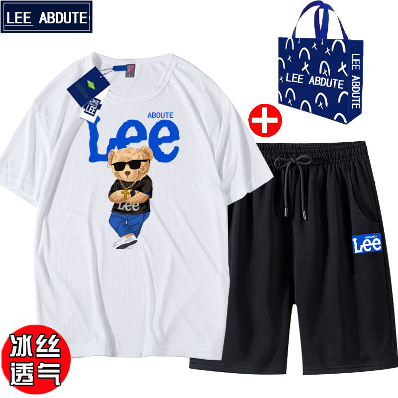 LEEABOUTE联名款男士运动休闲套装男夏季短裤短袖套装t恤透气套装_男装