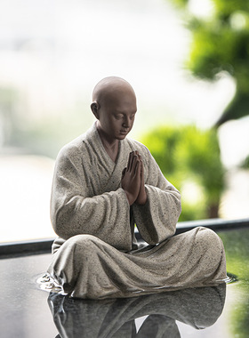 中式禅意手工紫砂人物小和