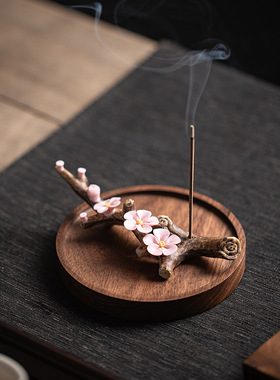 陶瓷桃花线香香插手工捏花香座禅意檀香沉香香炉家居茶道装饰摆件