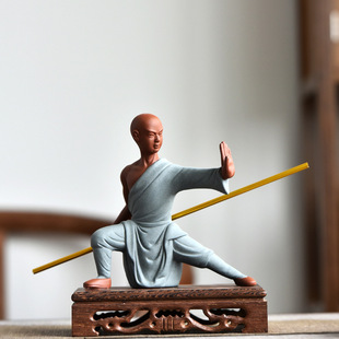 少林功夫小和尚摆件紫砂武僧家居桌面装饰白瓷工艺品人物摆设