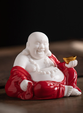 白瓷招财大肚弥勒佛笑摆件