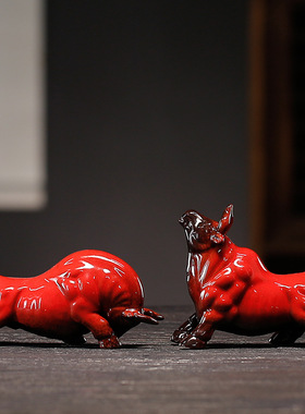 吉祥物生肖牛礼品摆件牛气冲天创意陶瓷红色牛家居客厅招财