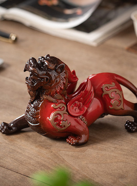 陶瓷招财貔貅摆件一对家居客厅玄关麒麟工艺品办公室桌面开业