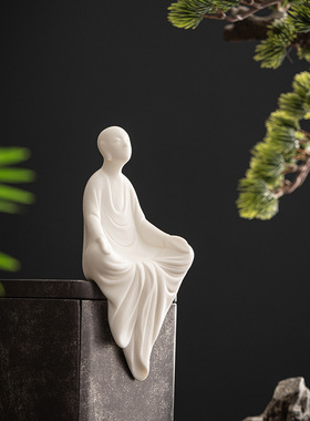 中式家居禅意白瓷人物小和