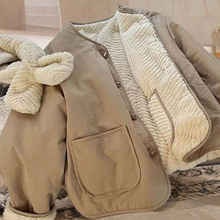 【墨色剪影】新款温柔软糯慵懒风卡其色外套通勤两面穿保暖棉服