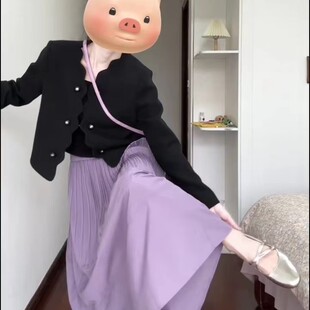 【日光漫邮】早春新款小香风外套搭配时尚设计感紫色裙子两件套